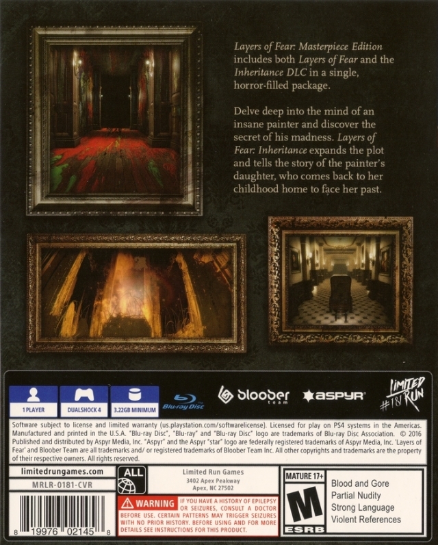 Layers Of Fear: Masterpiece Edition [PS4] (Print @ 100% scale and remove  borders) : r/customcovers